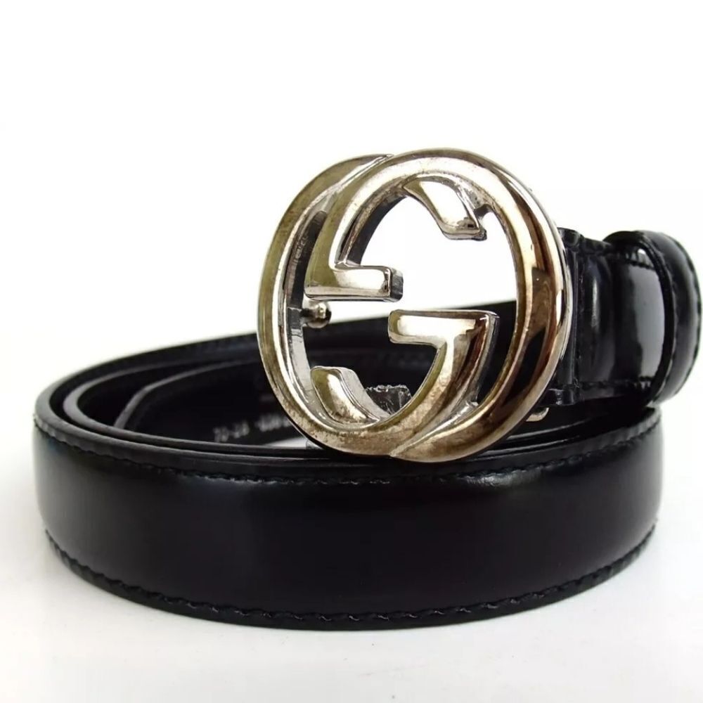Authentic GUCCI 036.2194.0980.5 Interlocking Small GG 70/28 Leather Belt [Used]